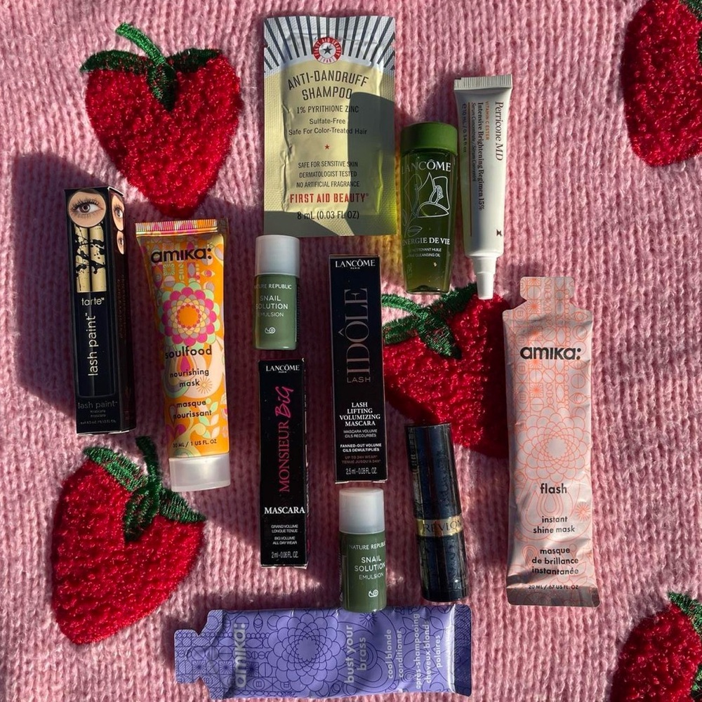 11 travel sized make up and skincare items + 1 regular sized make up item